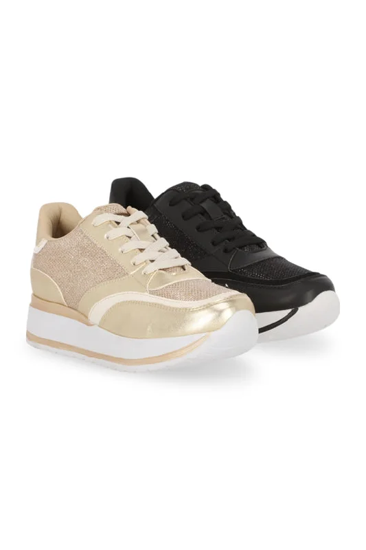 Dúo tenis casual negro y oro DÚO PACK 223 / 08028