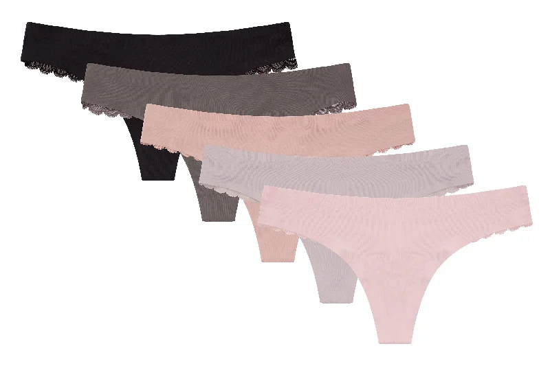 5 Pack Laser Cut No Show Invisible Thong Panties