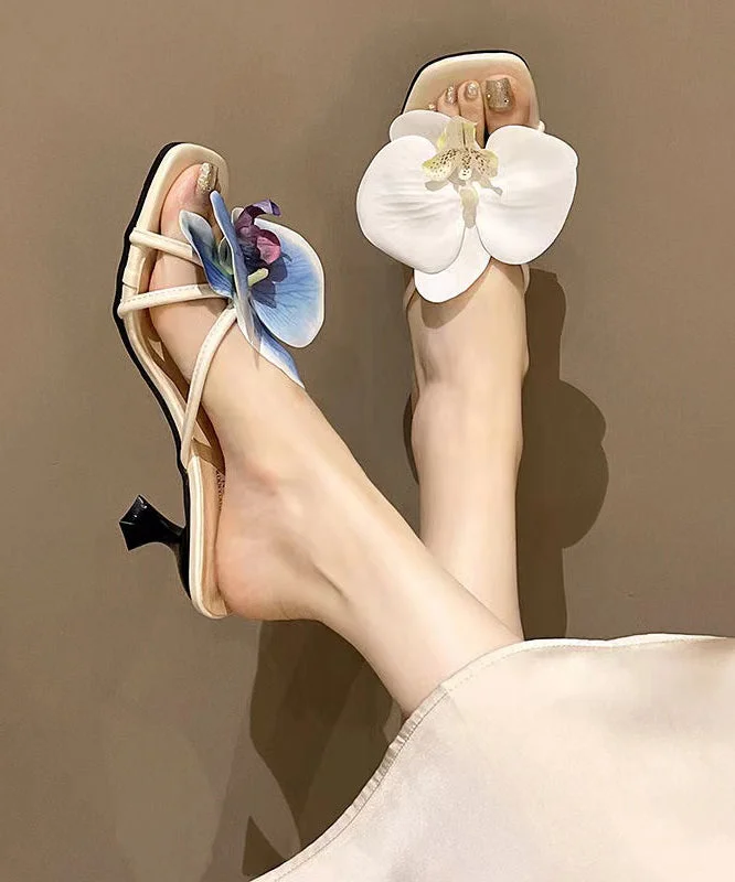 Fashion Beige Faux Leather Splicing Floral Slide Sandals
