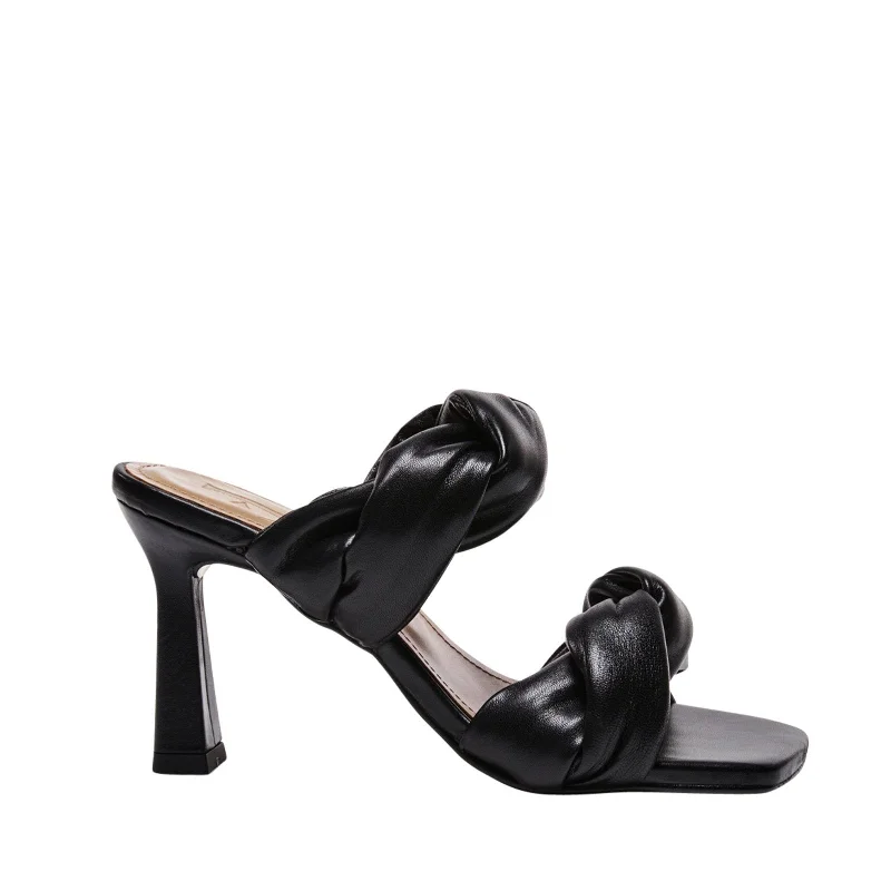 River Leather Black Heeled Sandals