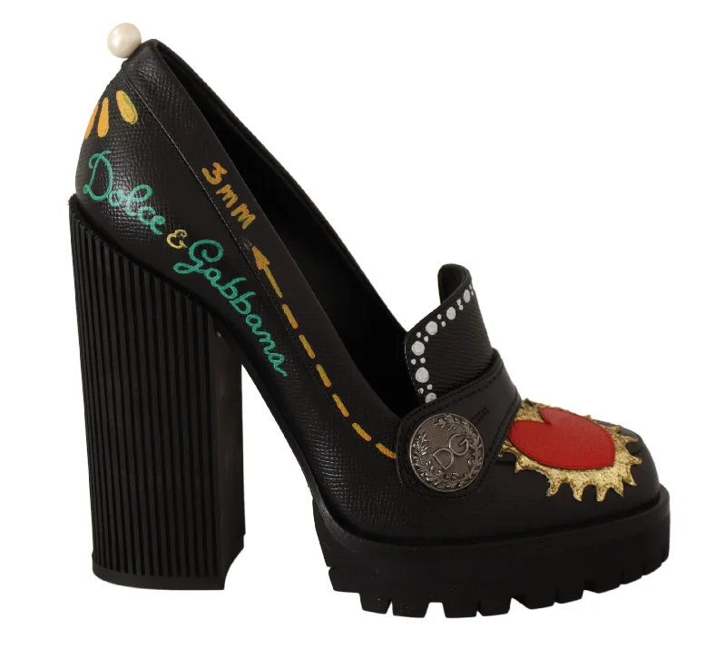 Dolce & Gabbana Black Leather Heart Embellished Pumps Women's Shoes