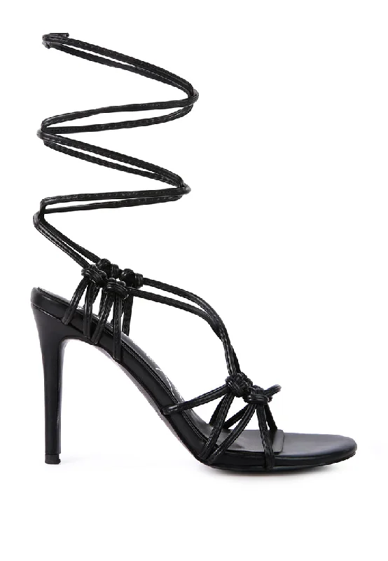 trixy knot lace up high heeled sandal