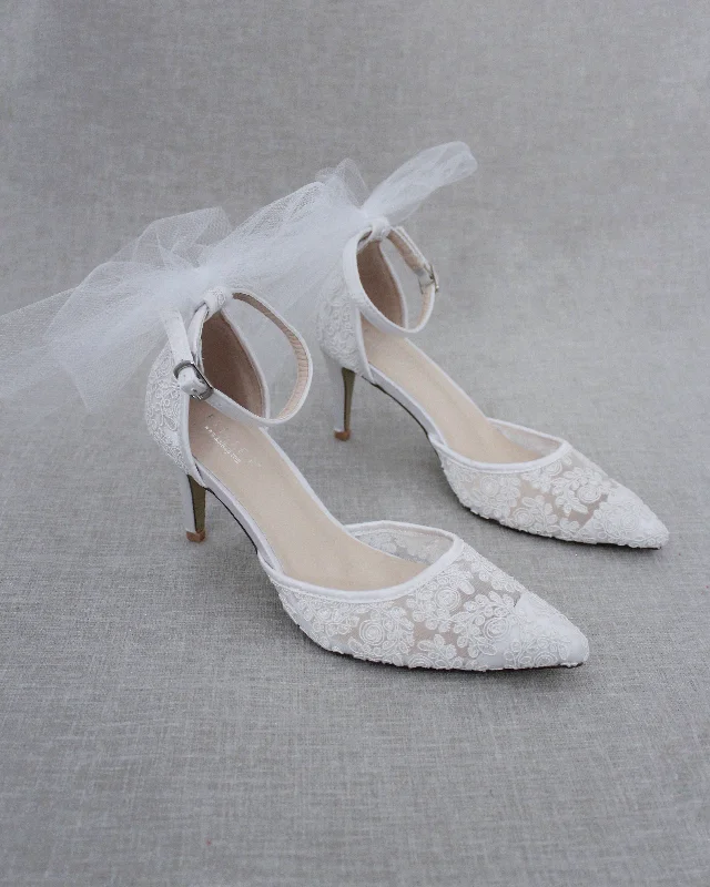 Lace Wedding Heels with Tulle Bow