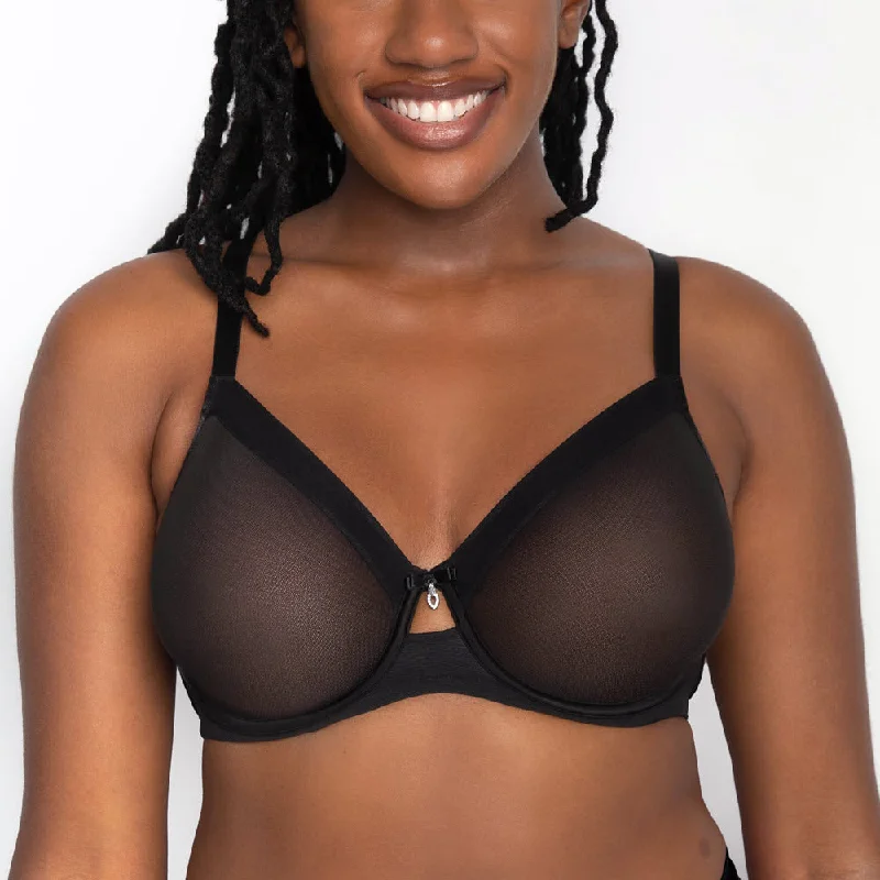 Curvy Couture Sheer Mesh Black Hue Unlined Bra 1311