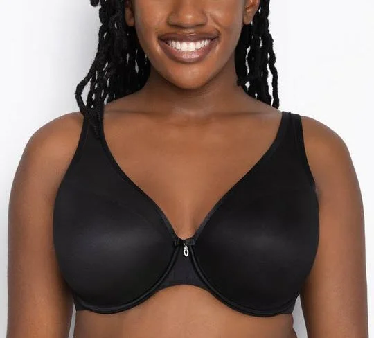 Curvy Couture Sheer Mesh Plunge Black Hue T Shirt Push Up Bra 1310