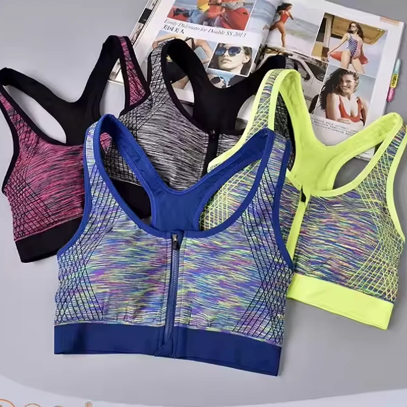 Flourish Front Open Push Up Wireless Shockproof Front Zipper Sweat-Absorbing Bra, Waistcoat Sports Bra 2105 Flourish Front Open Push Up Wireless Shockproof Front Zipper Sweat-Absorbing Bra, Waistcoat Sports Bra 2105