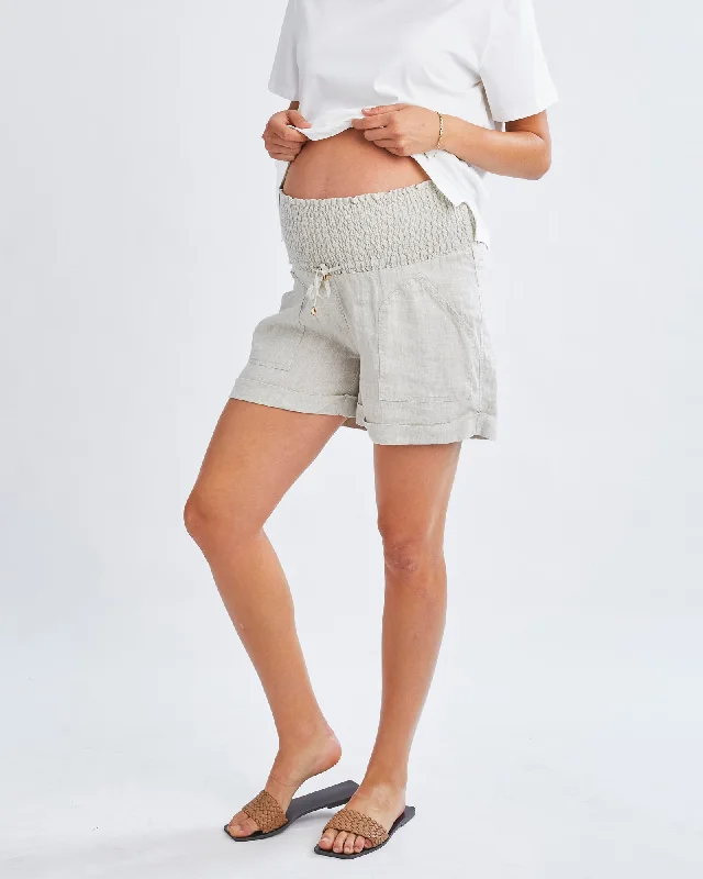 Zola Maternity Linen Shorts In Sand