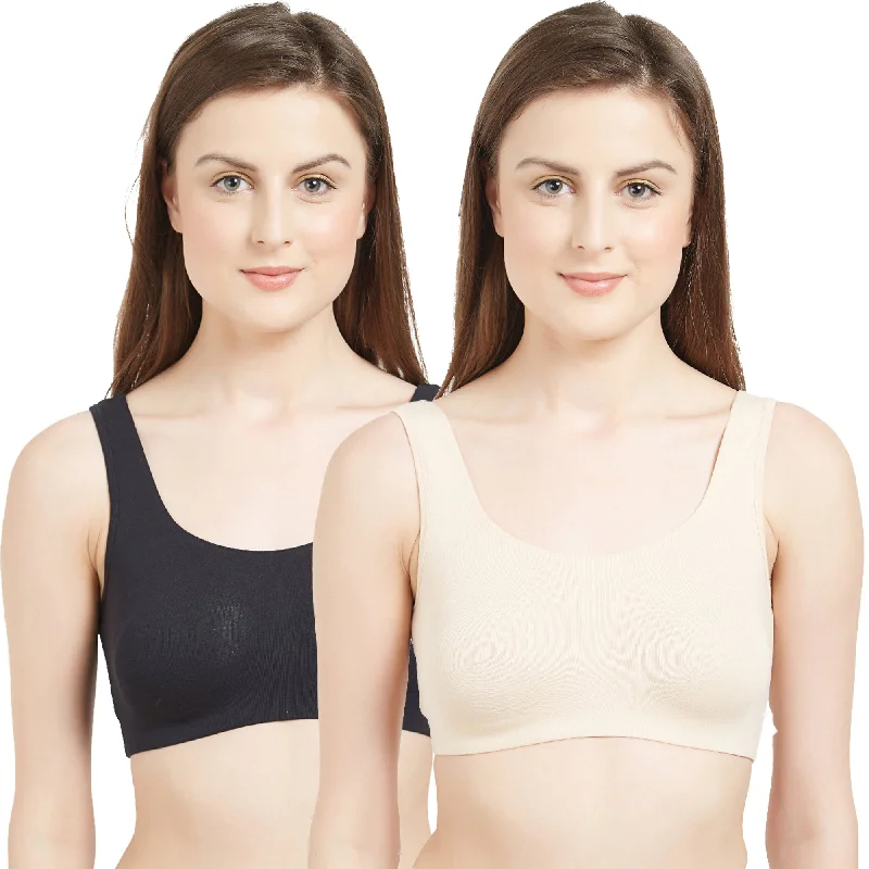 Non Wired Non Padded Full Coverage Low Impact Slip on Sports Bra (Pack of 2) BB-03