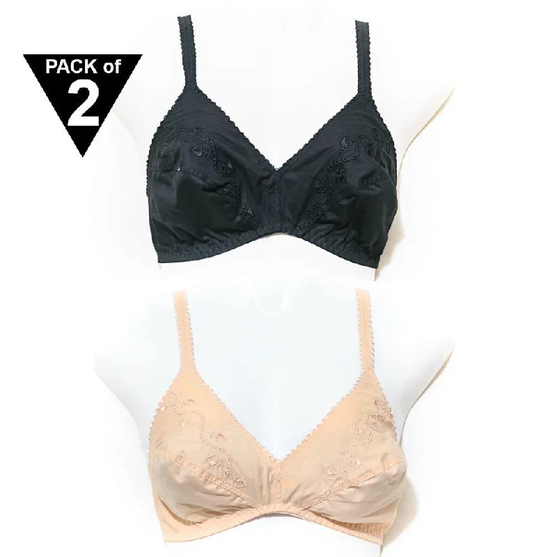 Pack of 2 Cotton Bra – Daily Wear Bra – Black & Skin Bra - Non Padded - Non Wired