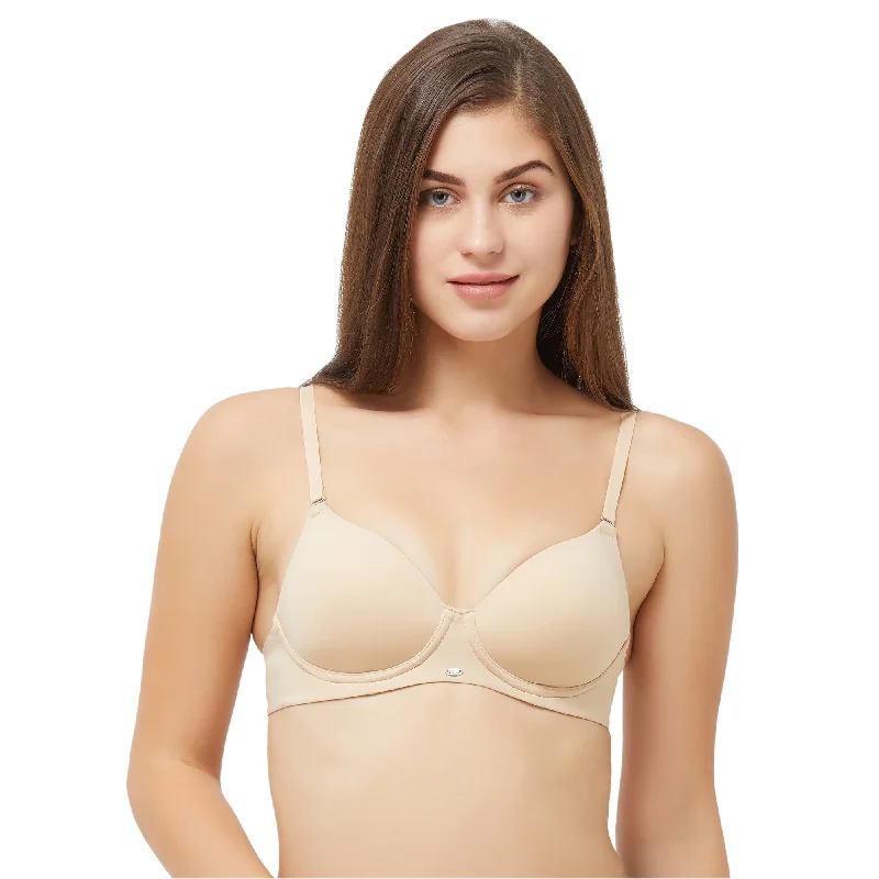 Semi/Medium Coverage Padded Non Wired T-shirt Bra with Detachable Straps-CB-125