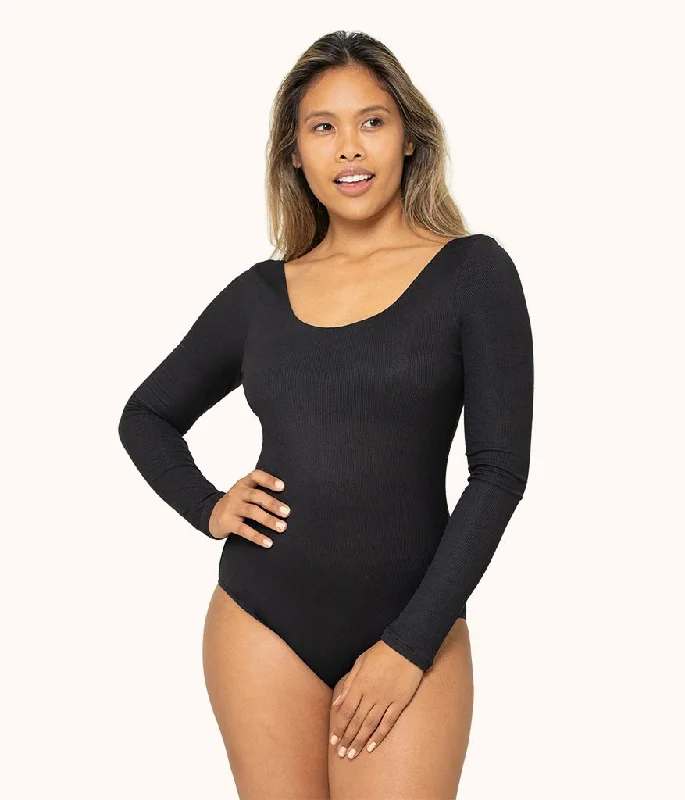 The Ribbed Long-Sleeve Bodysuit: Jet Black