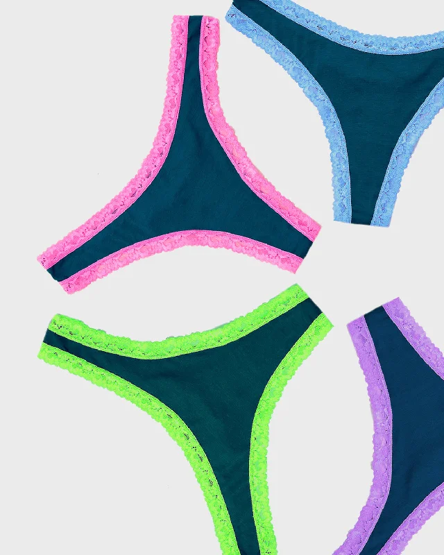 Thong Four Pack - Midnight Neon