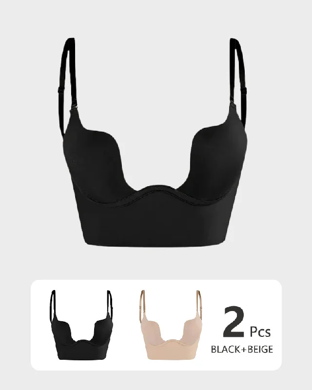 SheCurve® Low Back Secret Plunge Bra - Black+Beige (2 Pack)