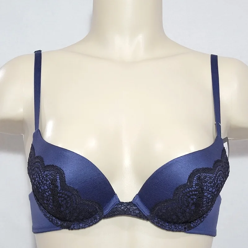 Maidenform DM9449 9449 Lacy Demi Coverage Push-Up UW Bra 34A Navy & Black NWT