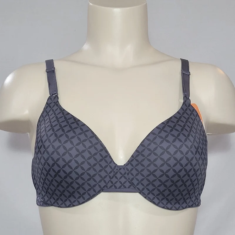 Warner's 1593 01593 This is NOT a Bra Cushioned Underwire Bra 34C Gunmetal Gray Geo Print NWT