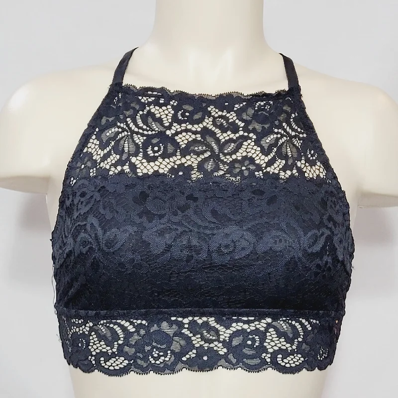 Xhilaration Wire Free High Neck T-Back Lace Bra Bralette SMALL Black