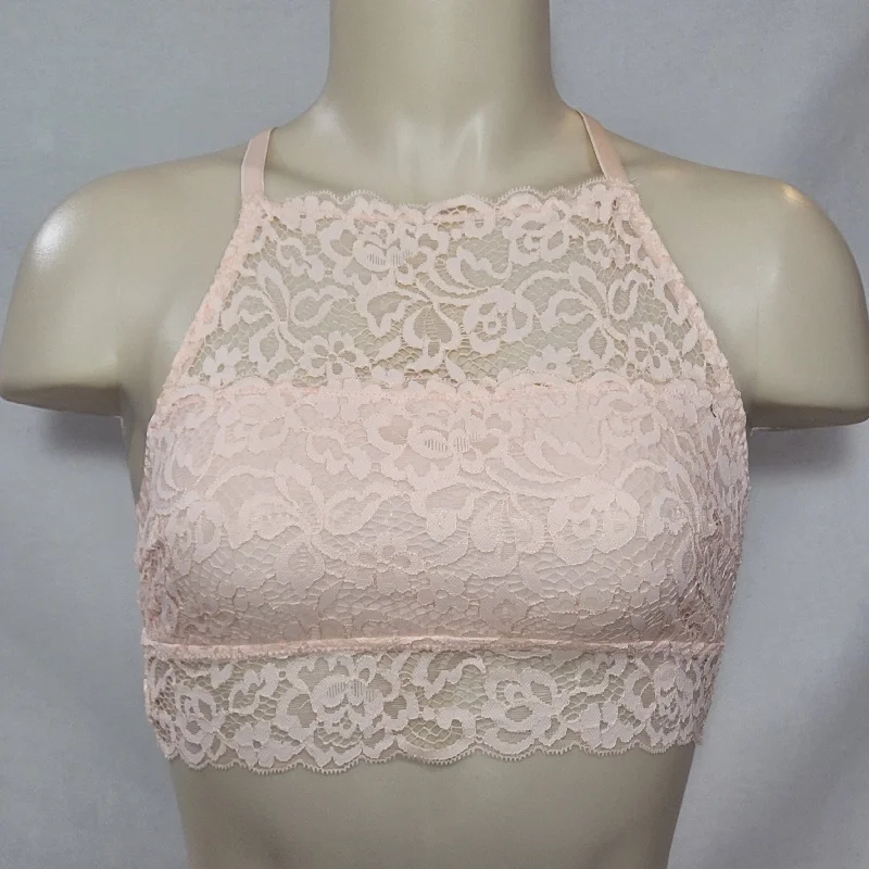 Xhilaration High Neck T-Back Lace Bra Bralette LARGE Feather Peach NWT