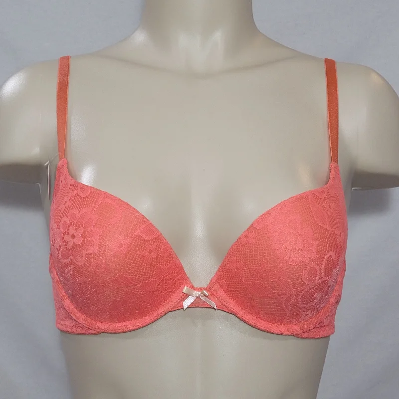 Xhilaration Lace T-Shirt Convertible Push-Up Plunge Bra 34A Hawaiian Coral NWT