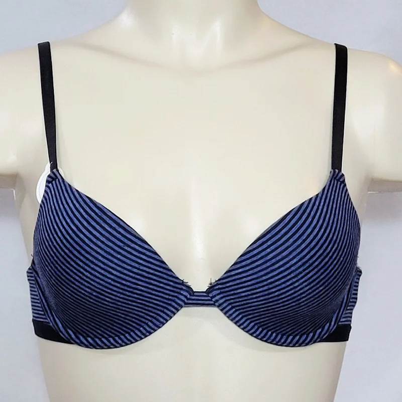 Xhilaration Perfect Cotton T-Shirt Lightly Lined Plunge UW Bra 32B Blue & Black