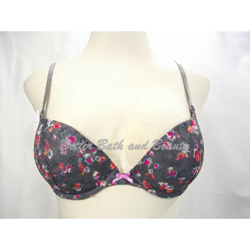 Xhilaration T-Shirt Push-Up Underwire Bra 34C Gray Floral Ditsy NWT