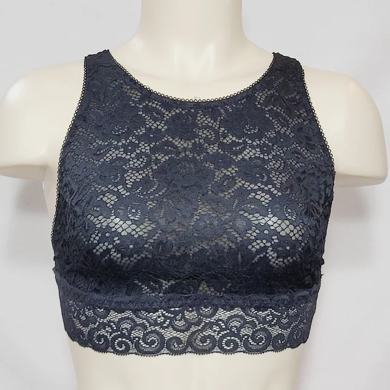 Xhilaration Wire Free High Neck Crossback Lace Bra Bralette X-SMALL Black NWT