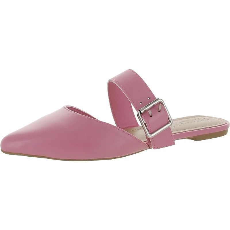Womens Faux Leather Pointed Toe Mules