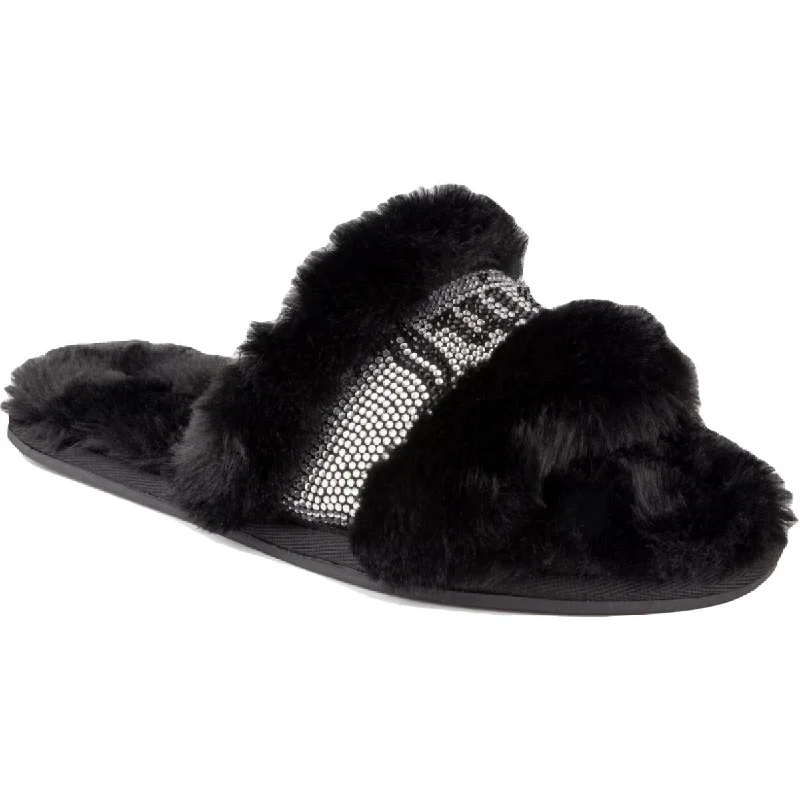 Juicy Couture Womens Gravity Faux Fur Slip-On Slide Slippers