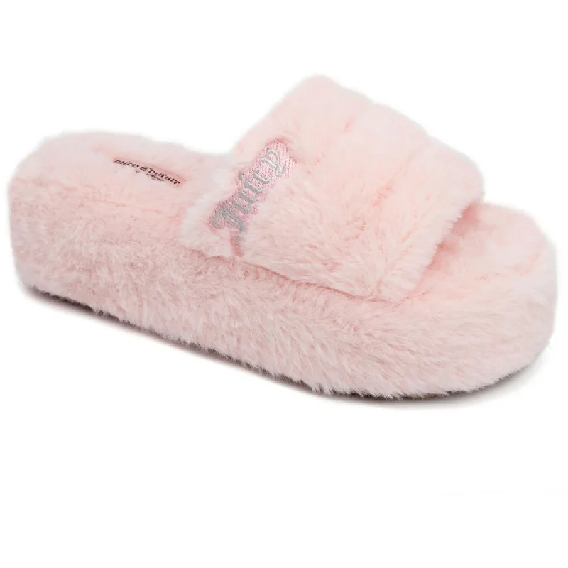 Juicy Couture Womens JC WORLD Faux Fur Slip On Slide Slippers