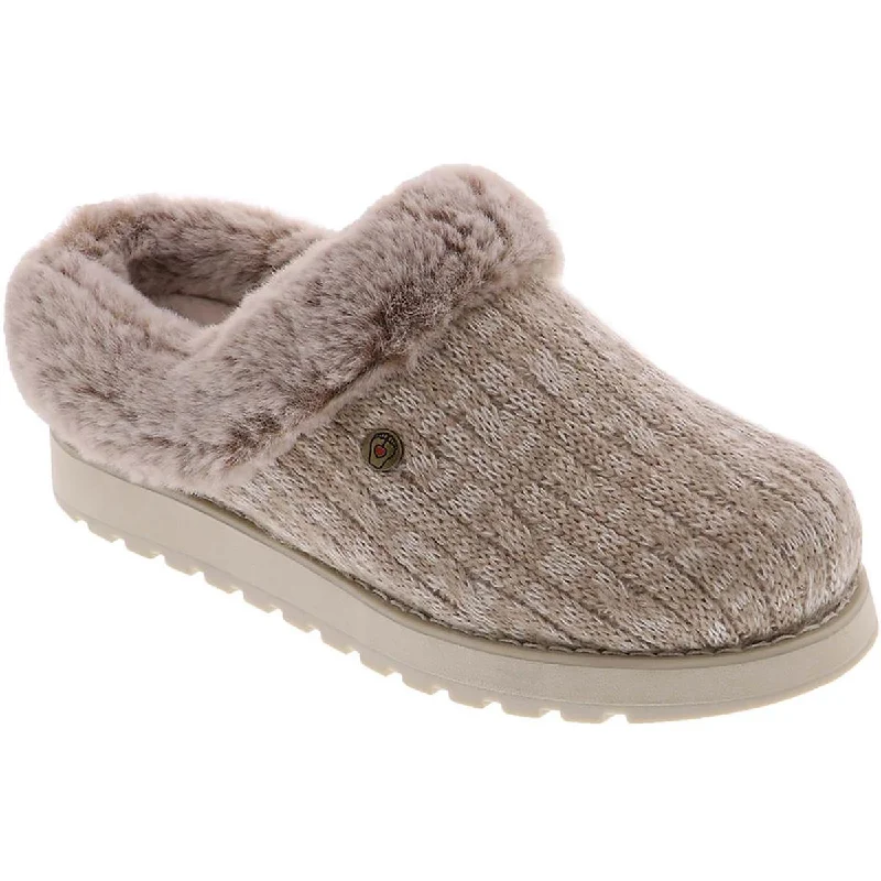 Skechers Womens Keepsakes Ice Angel Cable Knit Faux Fur Clog Slippers