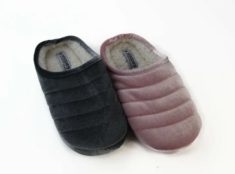 Womens Grosby Hoodies Slip On Pink Dark Grey Puffer Slippers - Size S M L Xl