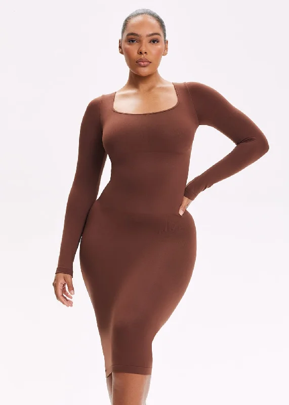 SnatchedKnit Square Neck Long Sleeve Midi Dress